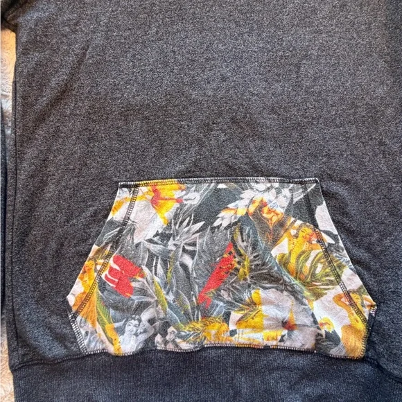 on the byas Dark Gray Hoodie Cardigan with Floral Pocket - Picture 3 of 11